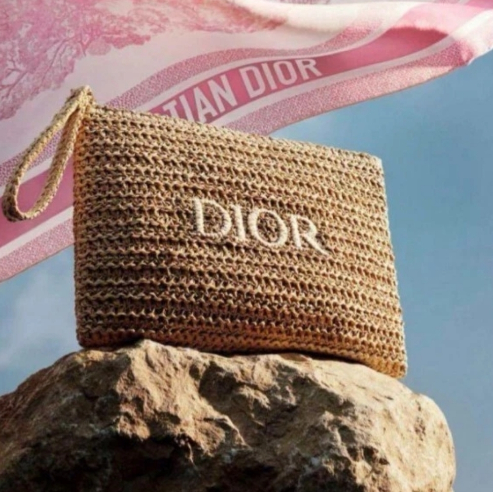 Dior Raffia Wristlet Pouch